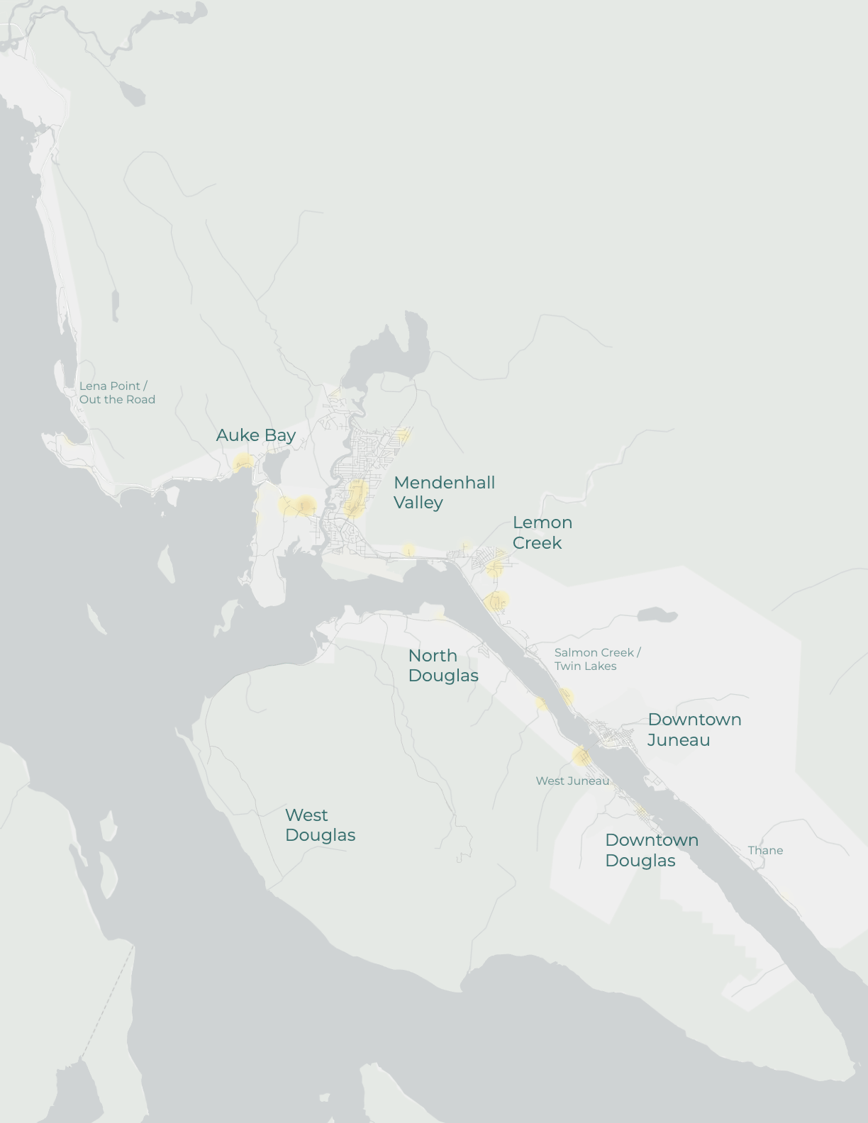 Business as Usual — projected population growth map of Juneau