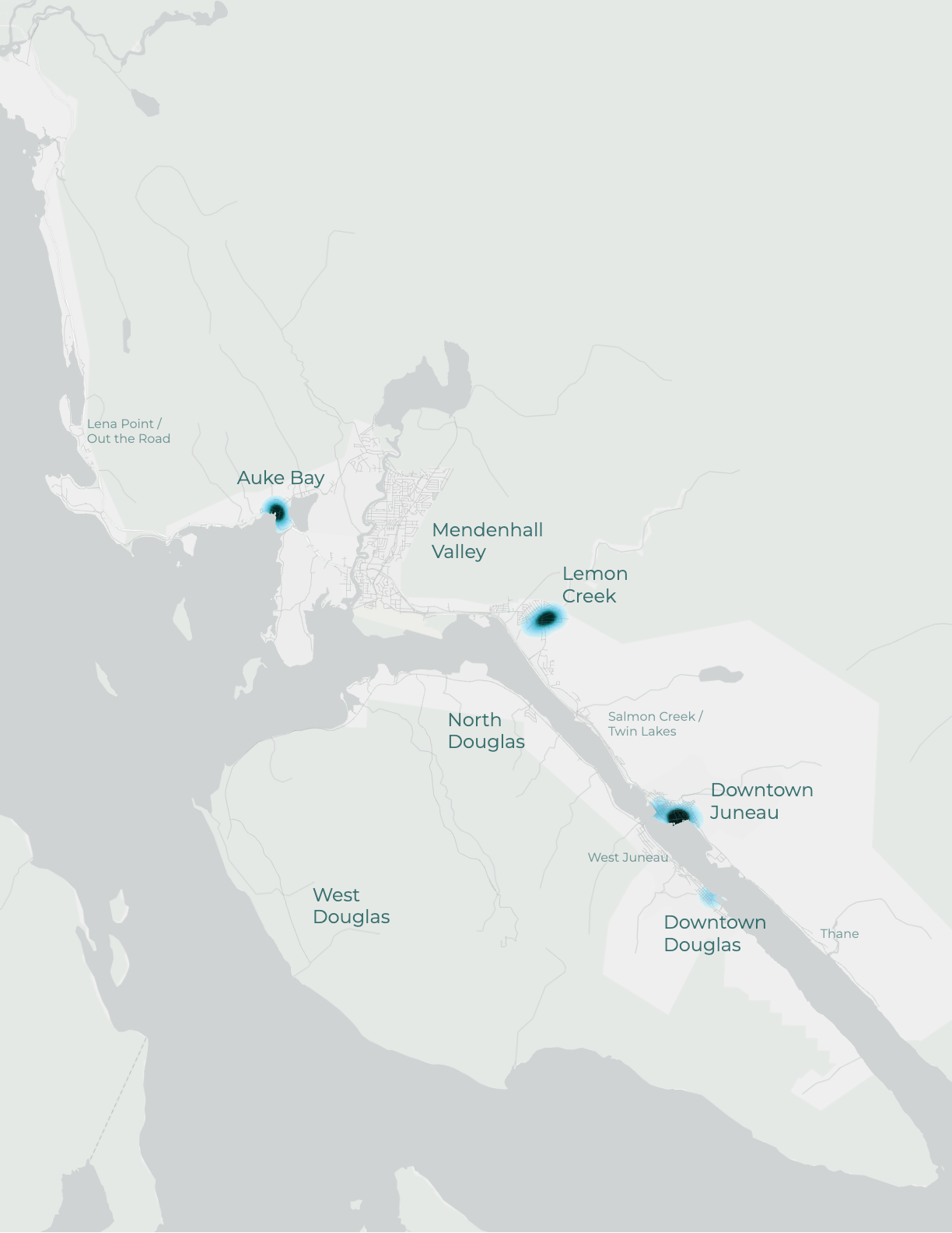 Multiple Centers — projected employment growth map of Juneau